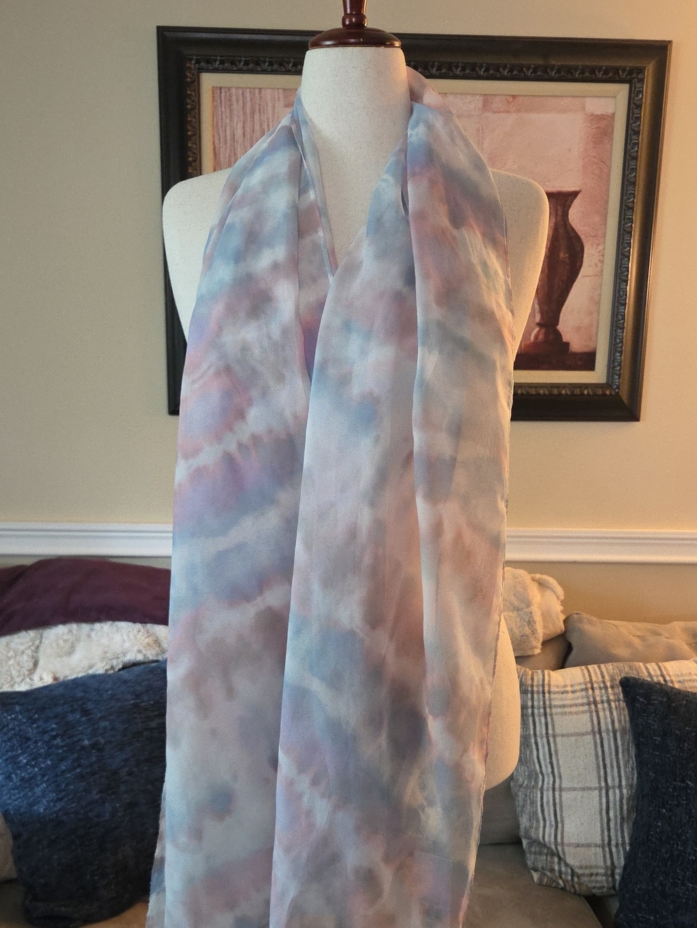 Calvin Klein Pink and Blue Sheer Scarf